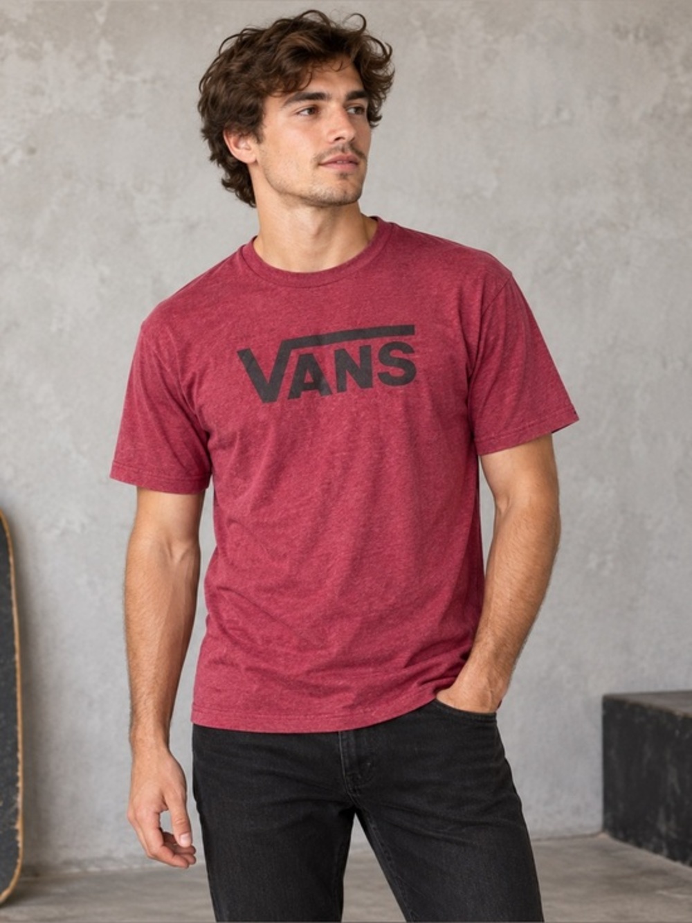 Vans Burgundy Heather Classic Logo T Shirt Medium